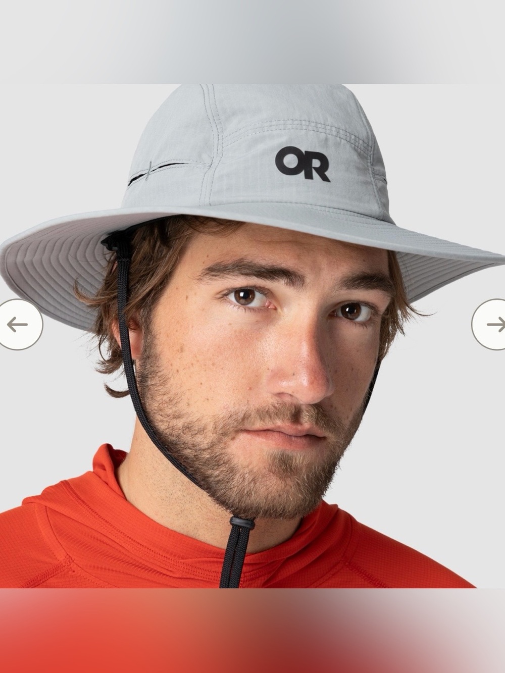 Outdoor Research Light Gray Wide-Brim Sun Hat with Chin Cord